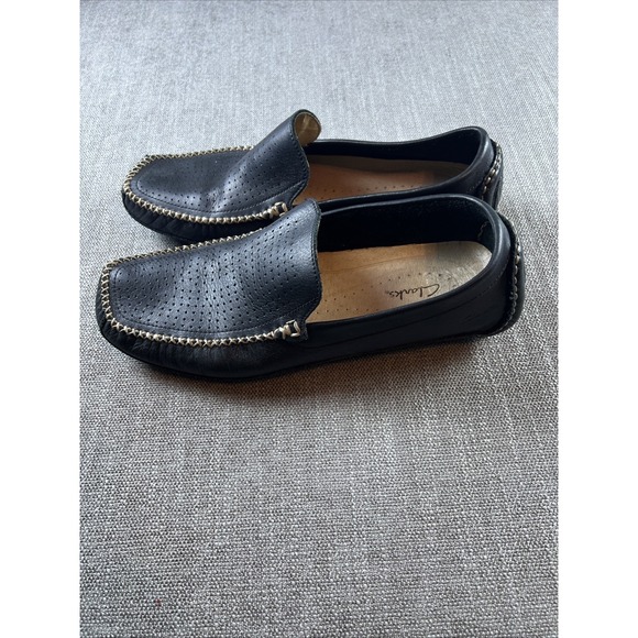 Clark's Perforated Leather Driving Shoes Men's 11M Black Preppy City Casual - Picture 5 of 11
